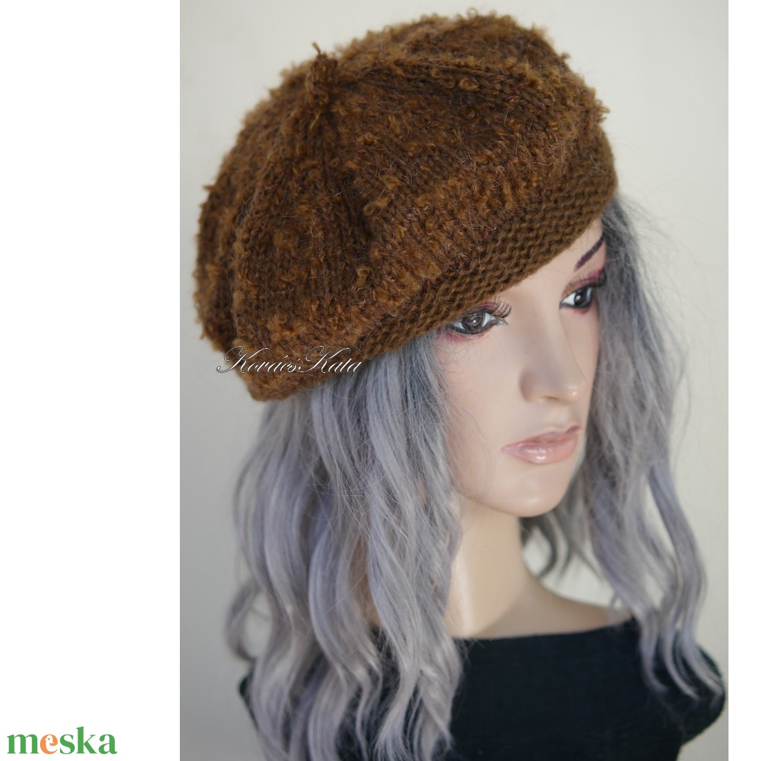 MICI-SAPI - exkluzív kézzel kötött mohair svájci sapka, barett / csokibarna - ruha & divat - sál, sapka, kendő - sapka - Meska.hu