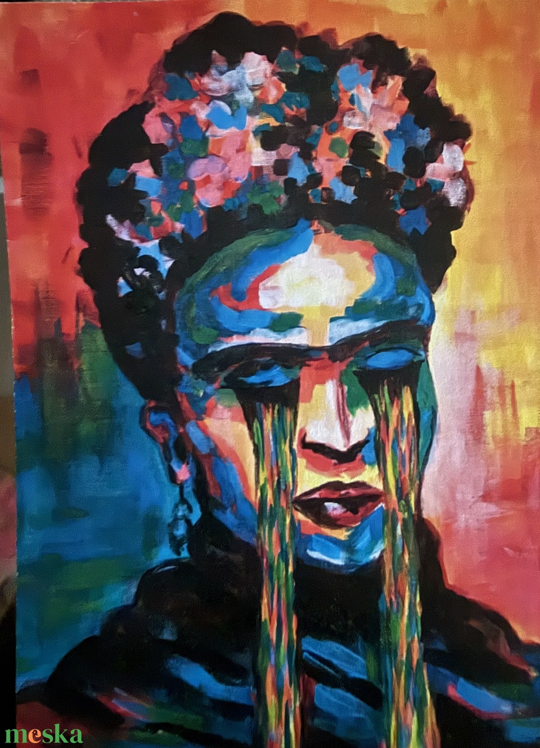Frida Khalo -síró nő - művészet - festmény - akril - Meska.hu