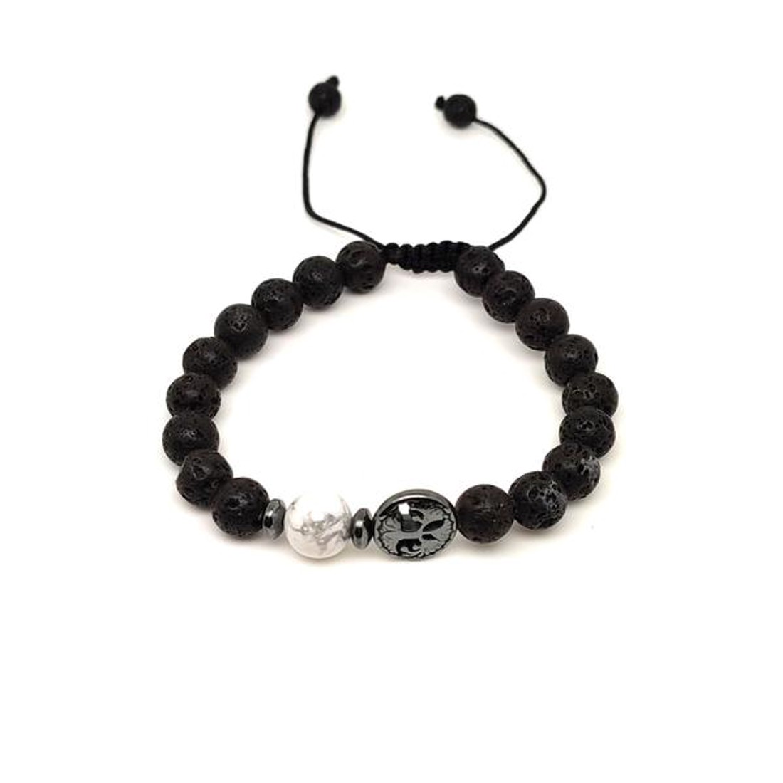 Bazalt életfa karkötő Howlit gyönggyel 8 mm - ékszer - karkötő - ásványkarkötő - Meska.hu