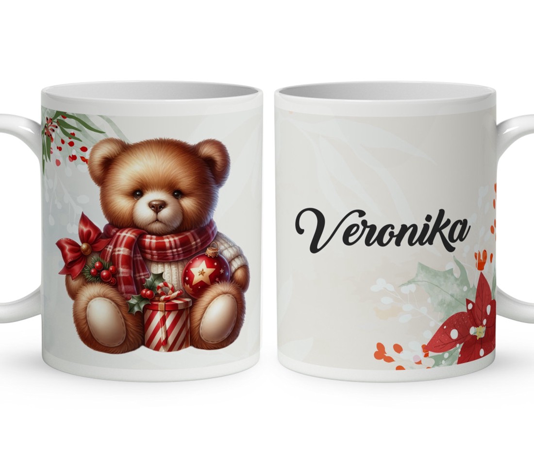 Névvel kérhető - Karácsonyi Teddy maci (sál) mintás bögre - otthon & életmód - konyhafelszerelés, tálalás - tálalás - bögre & csésze - Meska.hu