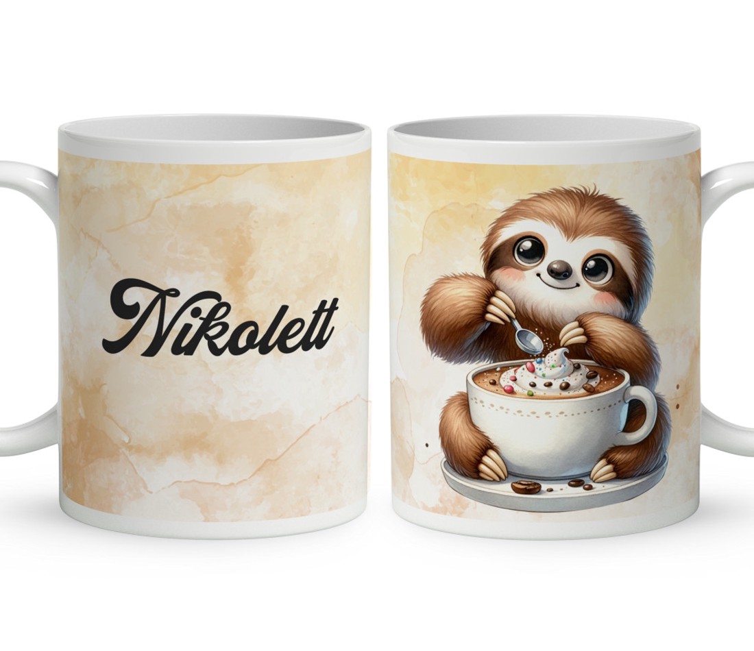 Névvel kérhető - Kávés lajhár egy kis nasival mintás bögre - otthon & életmód - konyhafelszerelés, tálalás - tálalás - bögre & csésze - Meska.hu