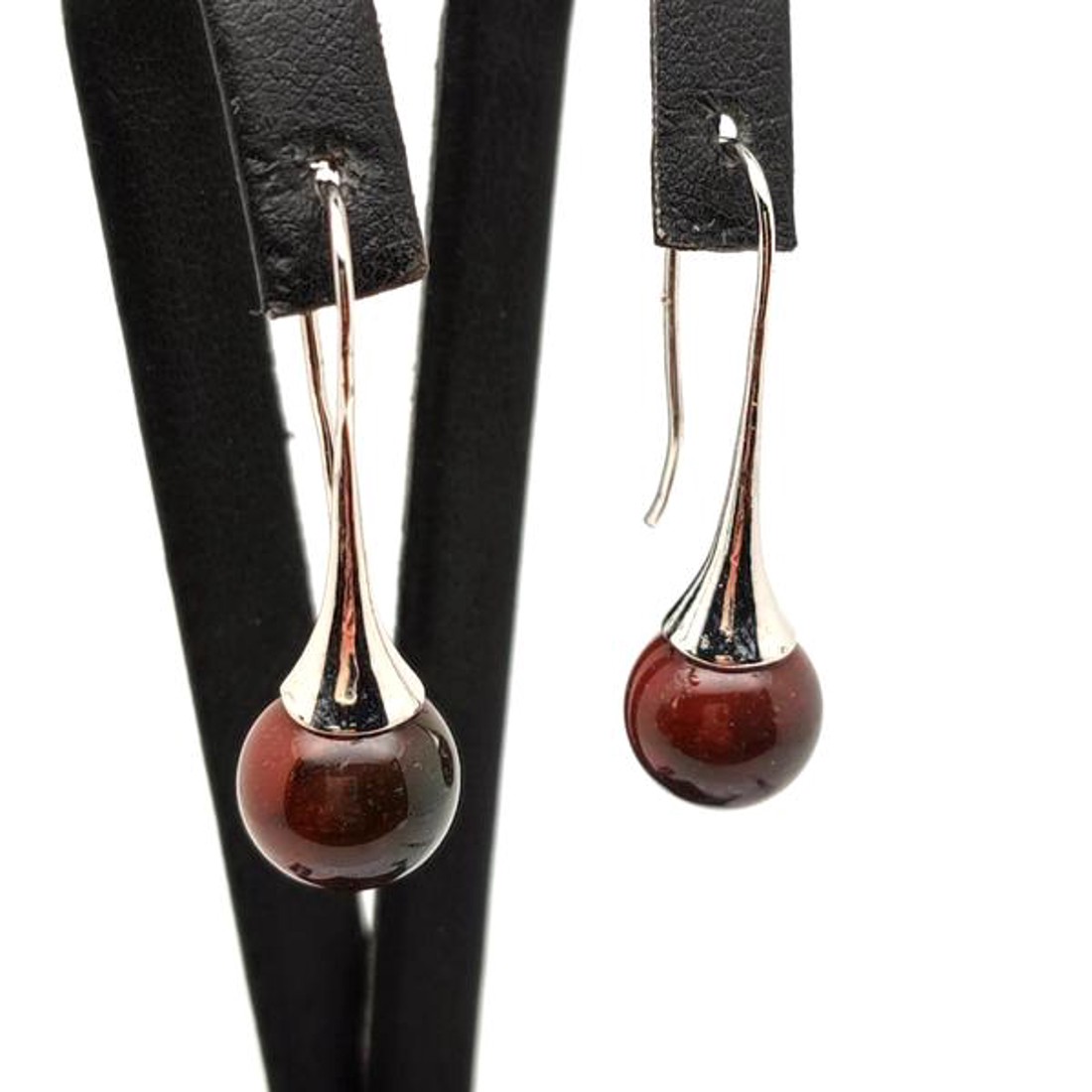 Fülbevaló golyó sardonyx kürt lógós 10-11mm - ékszer - fülbevaló - lógó fülbevaló - Meska.hu