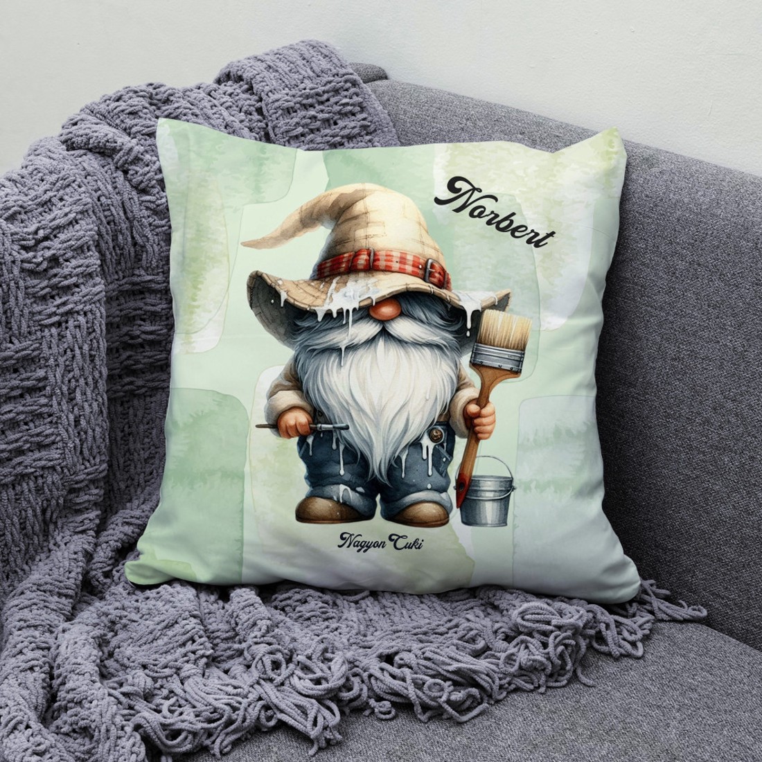 Névvel kérhető - Cuki Festő Ezermester manó mintás párna - otthon & életmód - lakástextil - párna & párnahuzat - díszpárna (belsővel együtt) - Meska.hu