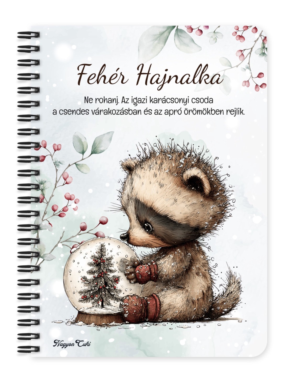 Személyre szabható - Cuki téli mosómedve hógömbbel mintás A6-os füzet - otthon & életmód - papír, írószer - jegyzetfüzet & napló - Meska.hu