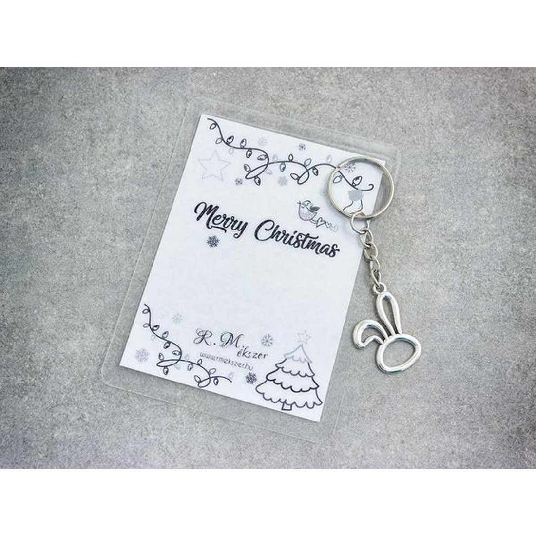 Merry Christmas egyszerű nyuszi medálos kulcstartó -  - Meska.hu