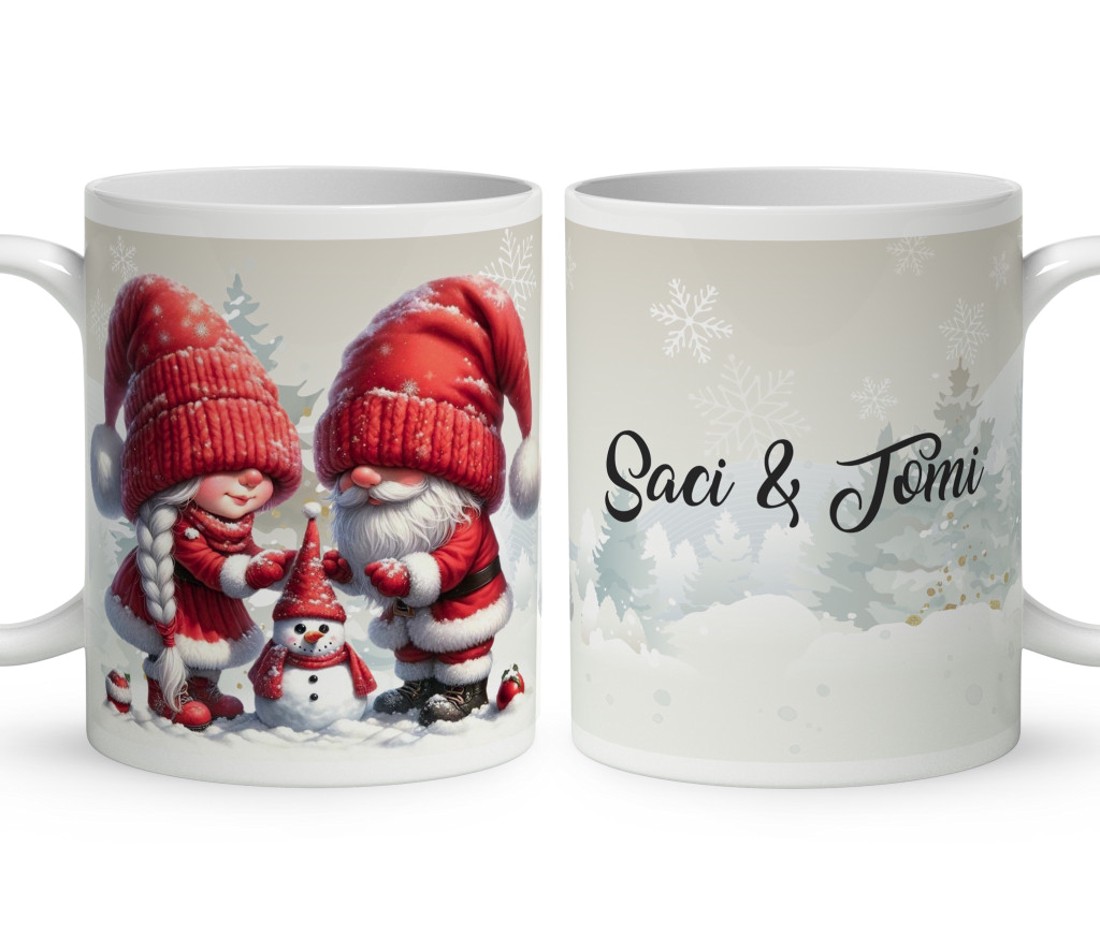 Névvel kérhető - Építsünk hóembert, karácsonyi manók mintás bögre - otthon & életmód - konyhafelszerelés, tálalás - tálalás - bögre & csésze - Meska.hu