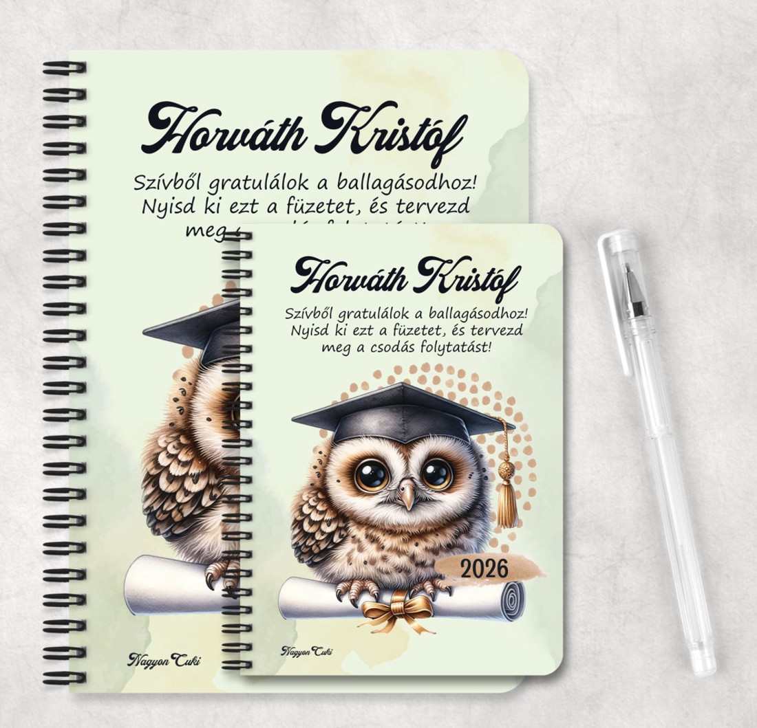 Személyre szabható - 2026 Ballagás - Bölcs Bagoly mintás füzet - otthon & életmód - papír, írószer - jegyzetfüzet & napló - Meska.hu