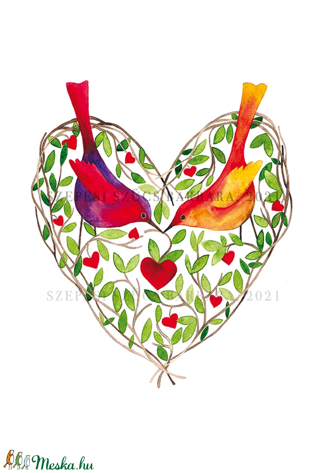Madárszerelem - Print (Akvarell) - művészet - grafika & illusztráció - Meska.hu