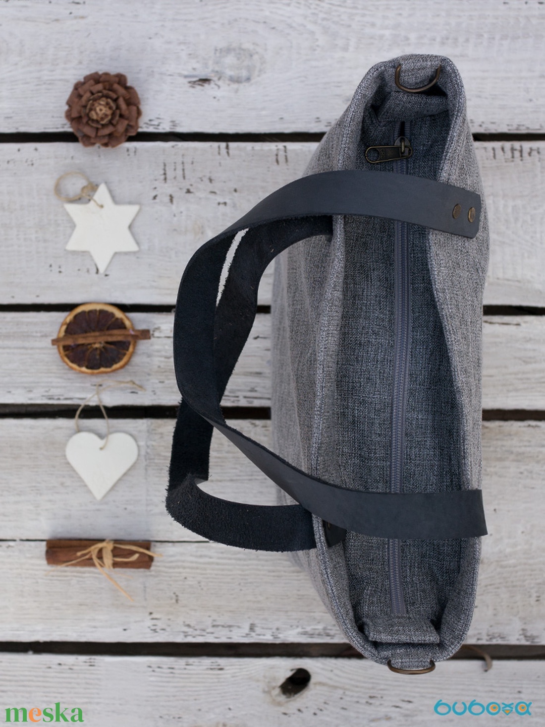 CAPENSIS kollekció - Variálható valódi bőr pántos szürke szövettáska - táska & tok - kézitáska & válltáska - nagy pakolós táska - Meska.hu