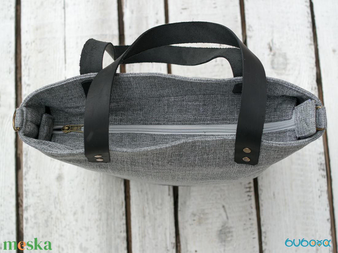 Variálható valódi bőr pántos szürke-fekete szövettáska  - táska & tok - kézitáska & válltáska - nagy pakolós táska - Meska.hu