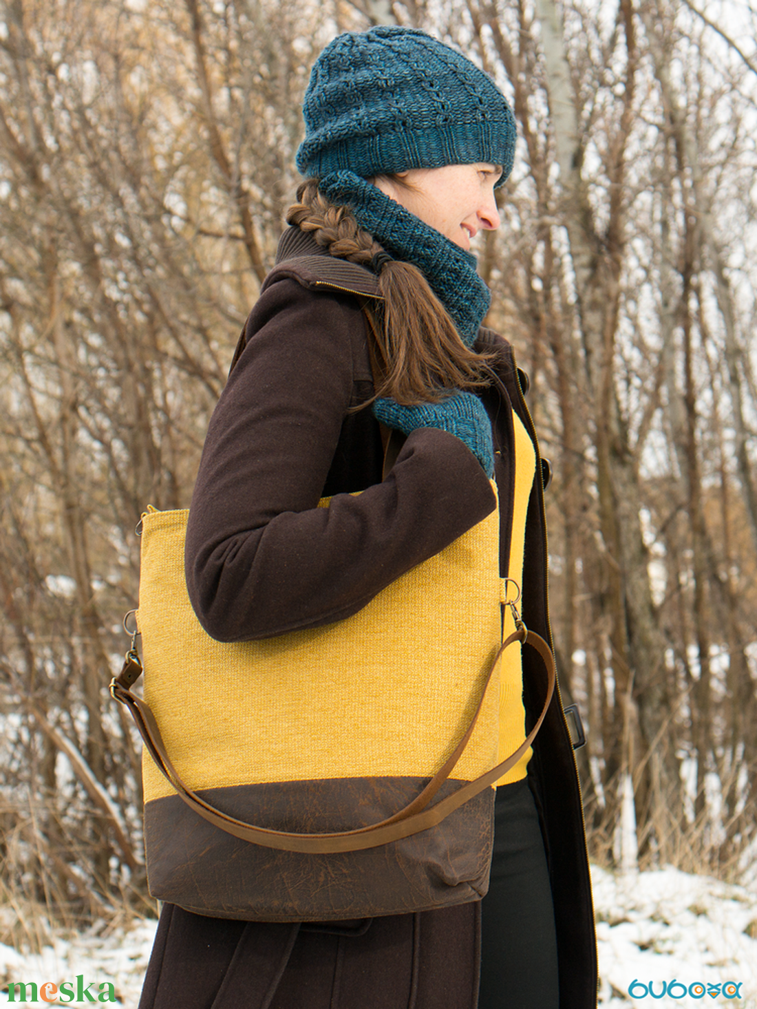 CAPENSIS kollekció - Variálható valódi bőr pántos mustársárga-barna szövettáska  - táska & tok - kézitáska & válltáska - válltáska - Meska.hu