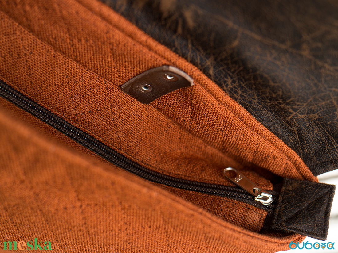 NINOX kollekció - téglaszínű anyagában steppelt szövet-barna bőr hátizsák, Minimál hátizsák - táska & tok - hátizsák - hátizsák - Meska.hu