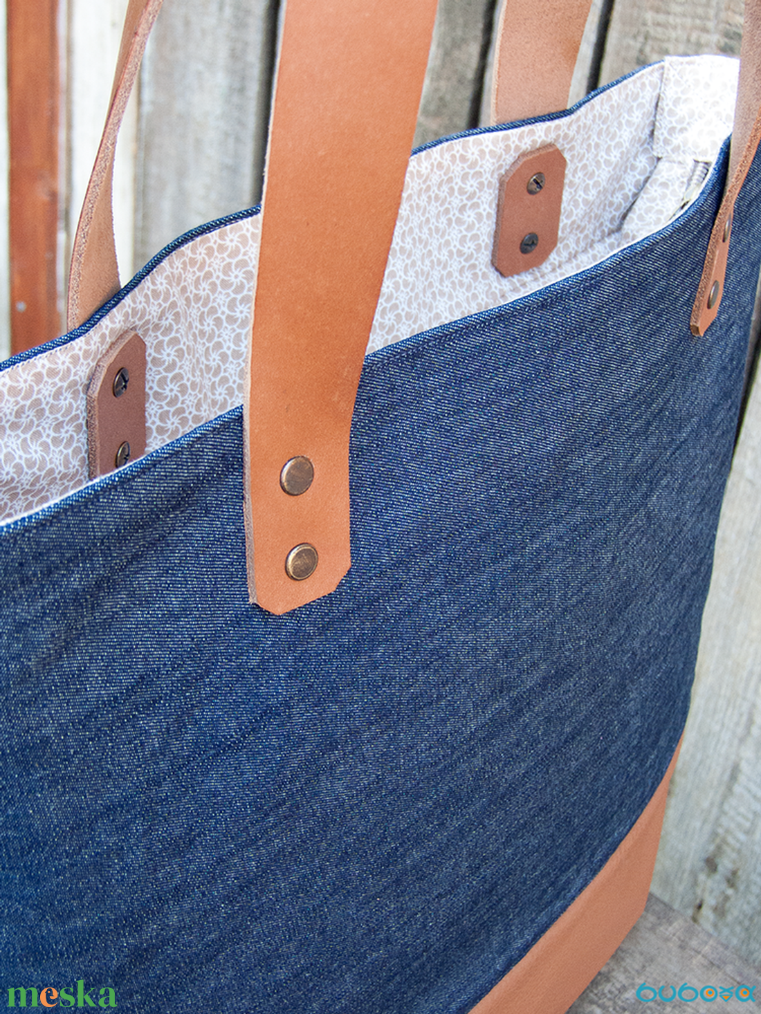 RUTINUS kollekció -Farmertáska valódi bőr kiegészítőkkel - táska & tok - kézitáska & válltáska - válltáska - Meska.hu