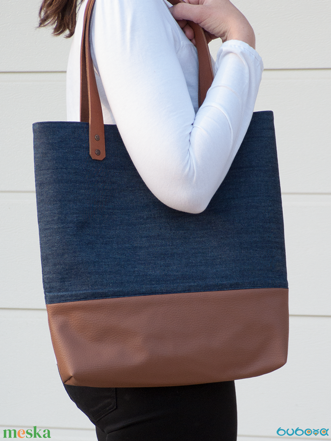 RUTINUS kollekció -Farmertáska valódi bőr kiegészítőkkel - táska & tok - kézitáska & válltáska - válltáska - Meska.hu