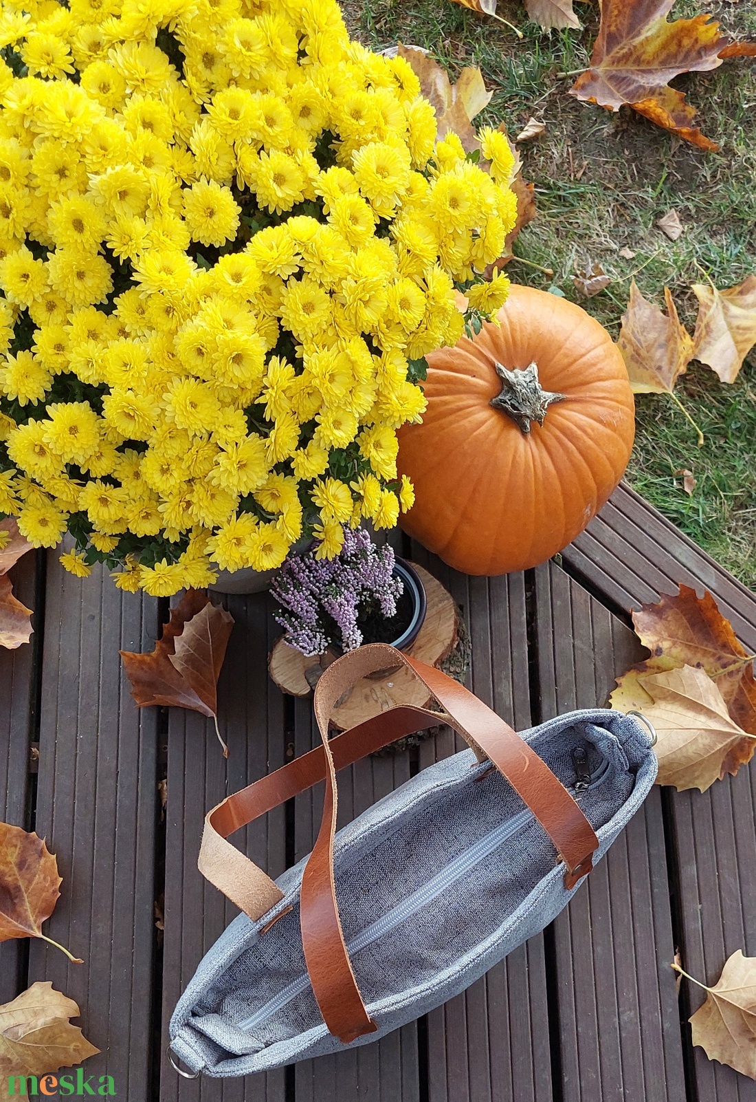 CAPENSIS kollekció - Variálható valódi bőr pántos szürke-camel barna szövettáska  - táska & tok - variálható táska - Meska.hu