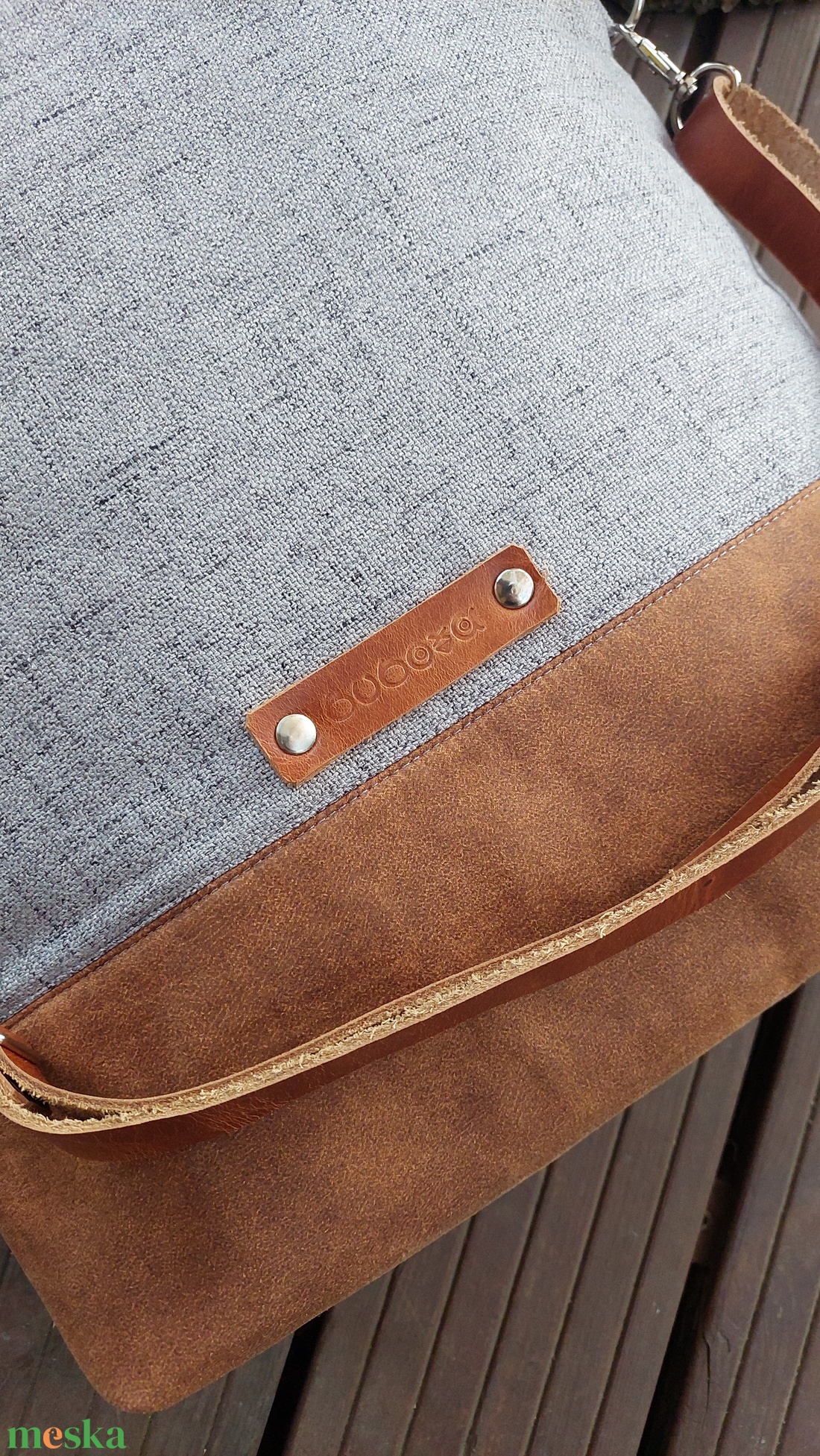 CAPENSIS kollekció - Variálható valódi bőr pántos szürke-camel barna szövettáska  - táska & tok - variálható táska - Meska.hu