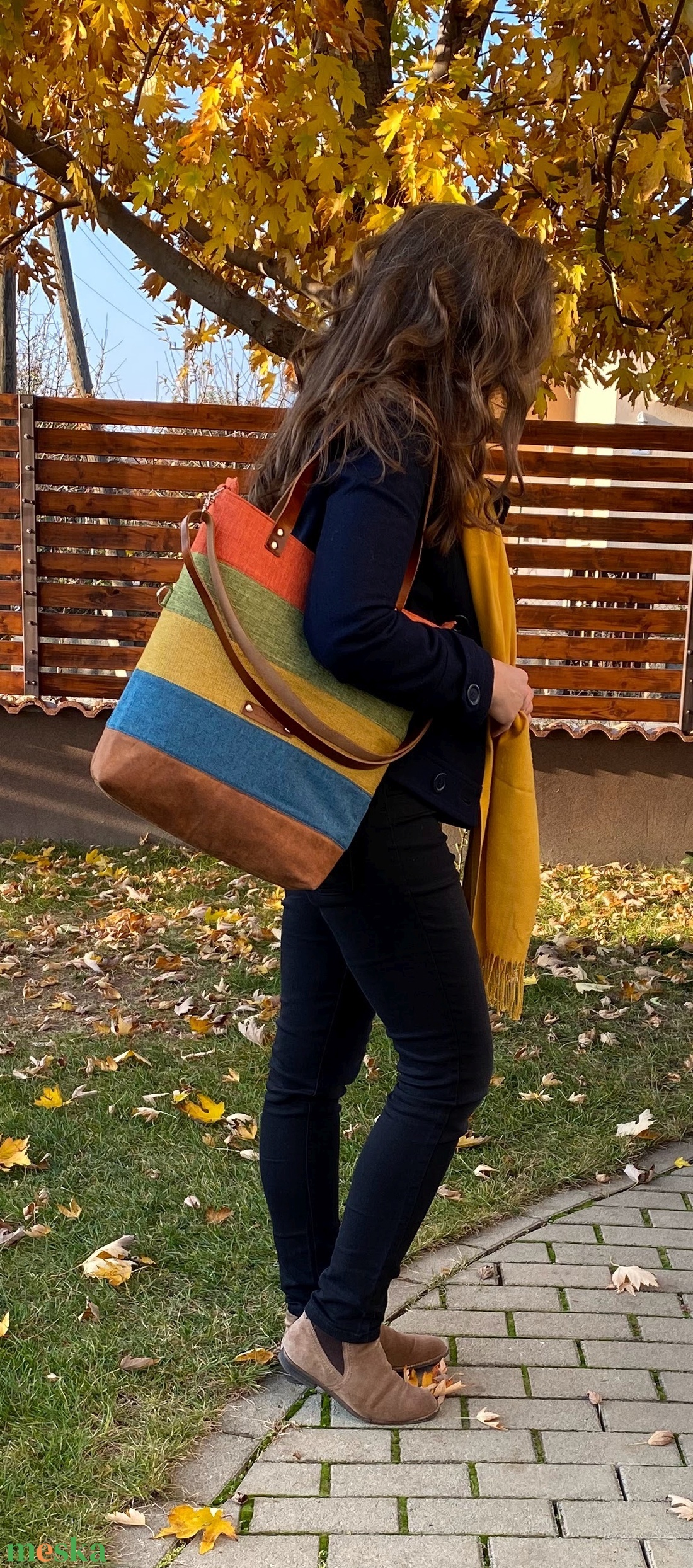 CAPENSIS kollekció - Variálható valódi bőr pántos színes szövettáska  - táska & tok - kézitáska & válltáska - válltáska - Meska.hu