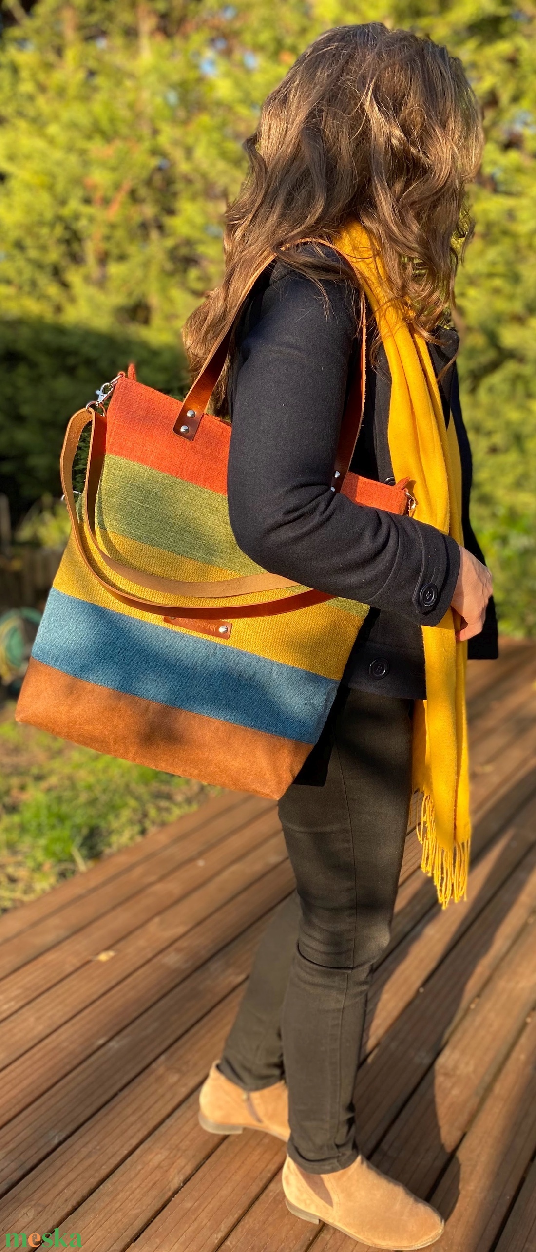 CAPENSIS kollekció - Variálható valódi bőr pántos színes szövettáska  - táska & tok - kézitáska & válltáska - válltáska - Meska.hu