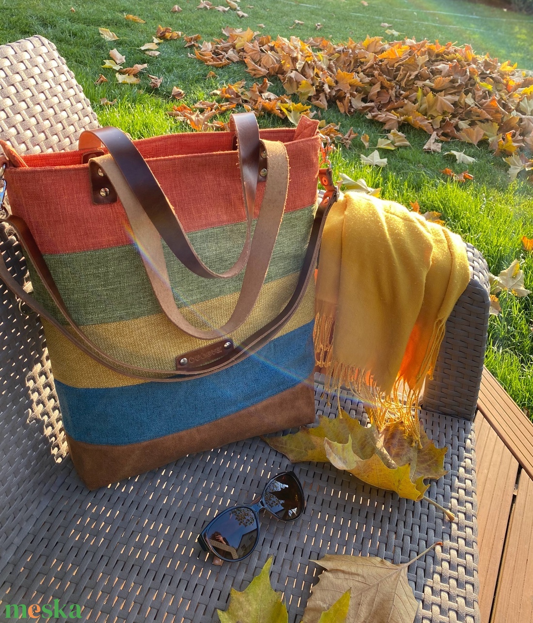 CAPENSIS kollekció - Variálható valódi bőr pántos színes szövettáska  - táska & tok - kézitáska & válltáska - válltáska - Meska.hu