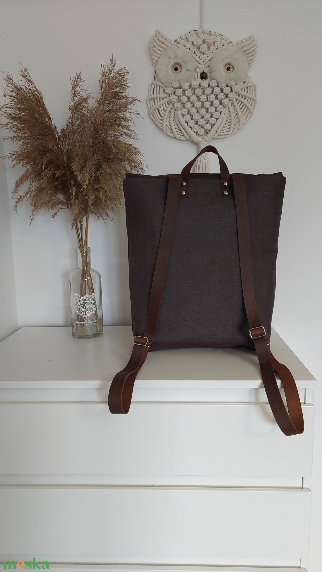 Ninox kollekció - sötétbarna szövet- sötétbarna bőr hátizsák, oldal-, vagy válltáska - táska & tok - hátizsák - hátizsák - Meska.hu