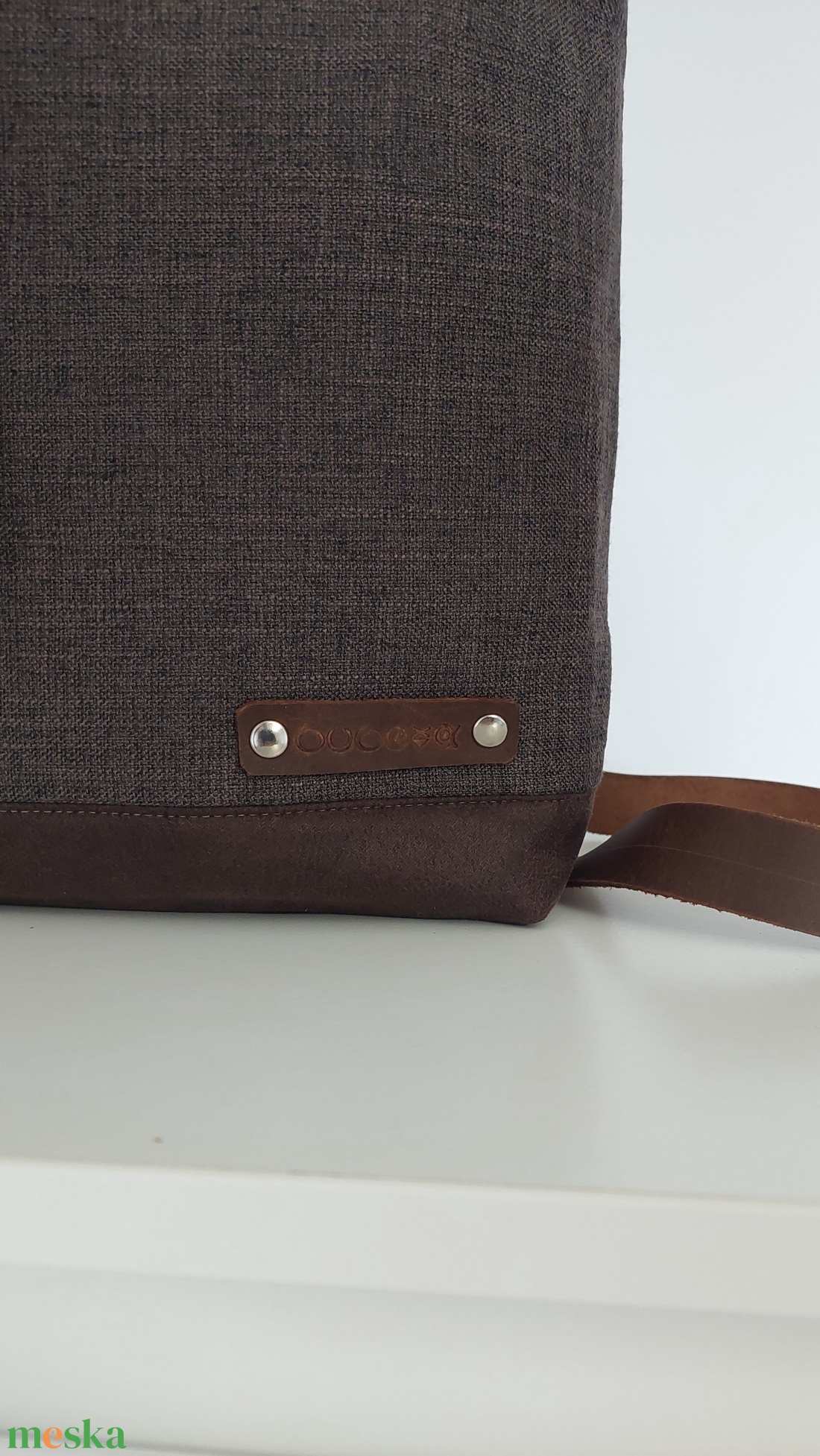 Ninox kollekció - sötétbarna szövet- sötétbarna bőr hátizsák, oldal-, vagy válltáska - táska & tok - hátizsák - hátizsák - Meska.hu