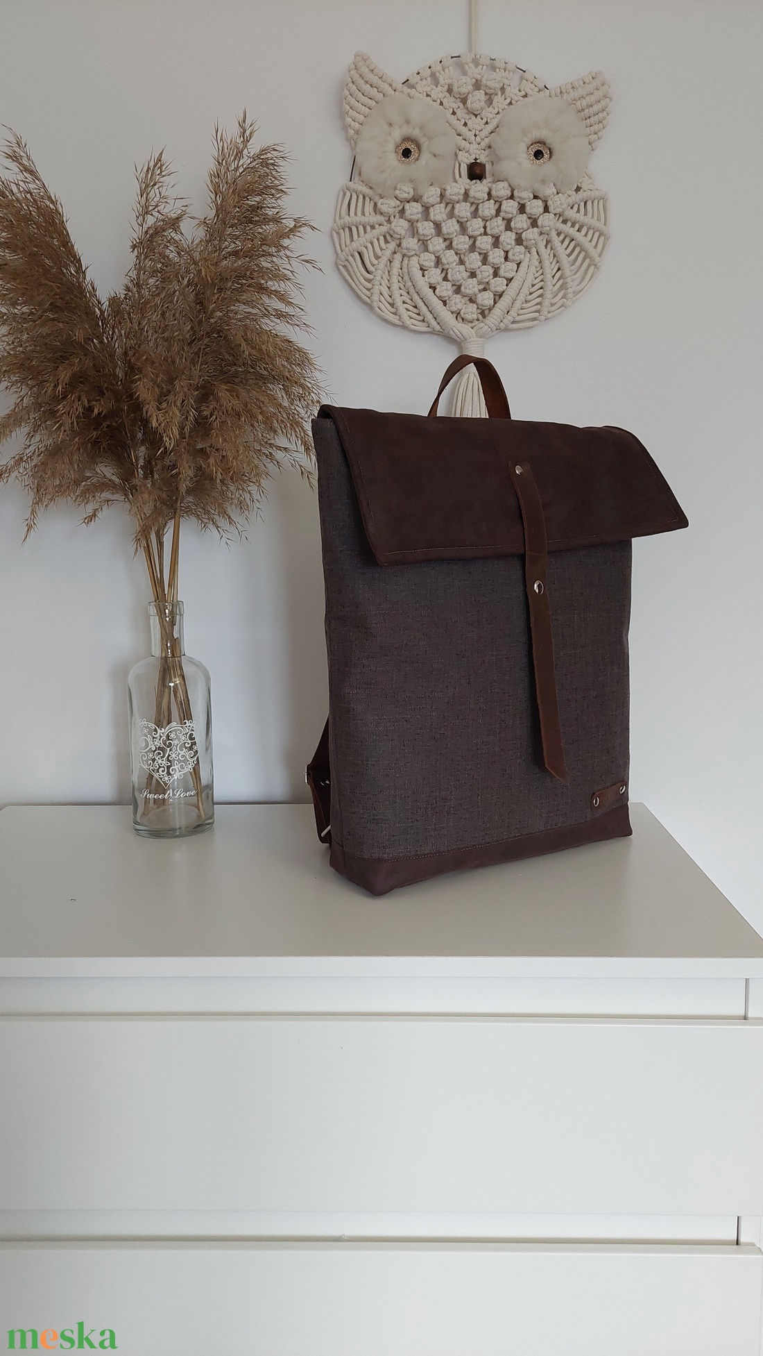 Ninox kollekció - sötétbarna szövet- sötétbarna bőr hátizsák, oldal-, vagy válltáska - táska & tok - hátizsák - hátizsák - Meska.hu