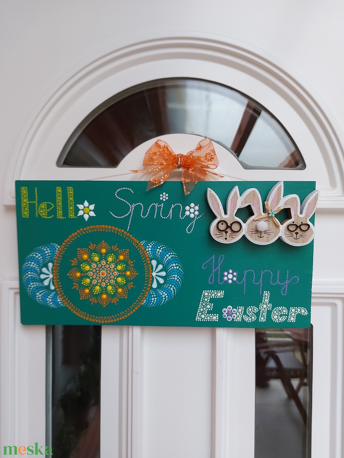 Húsvéti ajtódísz tábla pontfestéssel  - otthon & lakás - dekoráció - ajtó- és ablak dekoráció - ajtótábla - Meska.hu
