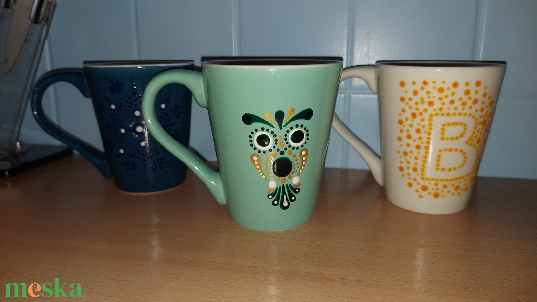 Porcelánbögrék pontfestéssel díszítve - otthon & életmód - konyhafelszerelés, tálalás - tálalás - bögre & csésze - Meska.hu