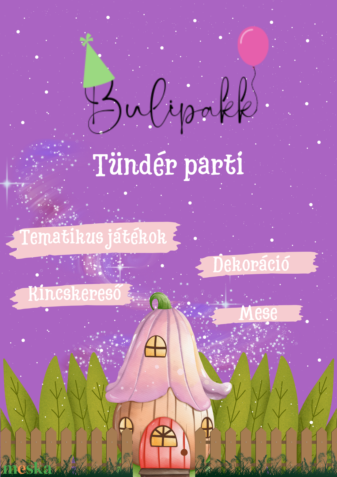 Bulipakk- Letölthető Tündéres Szülinapi Bulicsomag  Játékos Kincskereséssel - játék & sport - készségfejlesztő és logikai játék - logikai játékok - Meska.hu