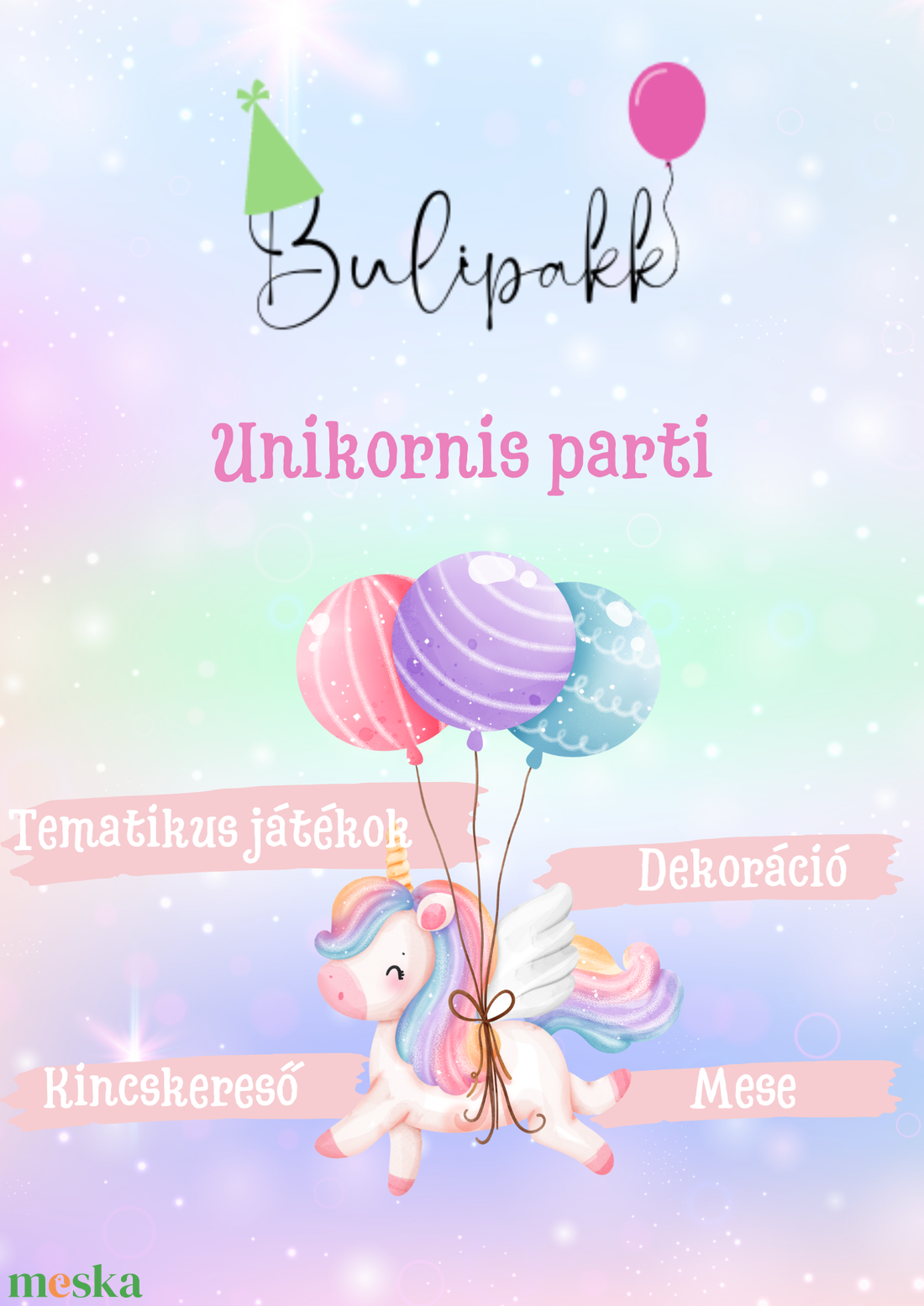 Bulipakk- Letölthető  Unikornis Szülinapi Bulicsomag  Játékos Kincskereséssel - játék & sport - készségfejlesztő és logikai játék - logikai játékok - Meska.hu