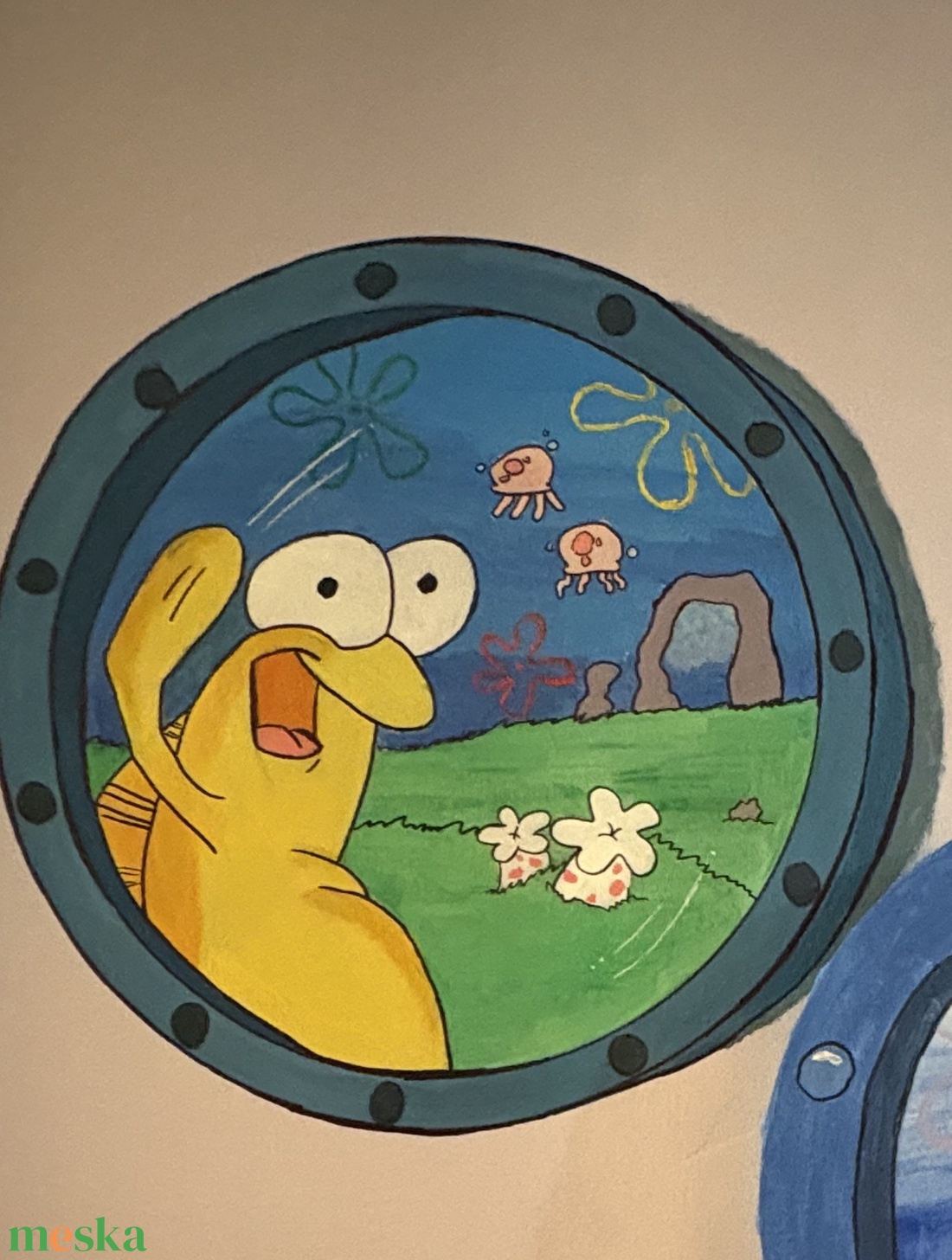 SpongeBob ablak festmény hallal - művészet - festmény - akril - Meska.hu