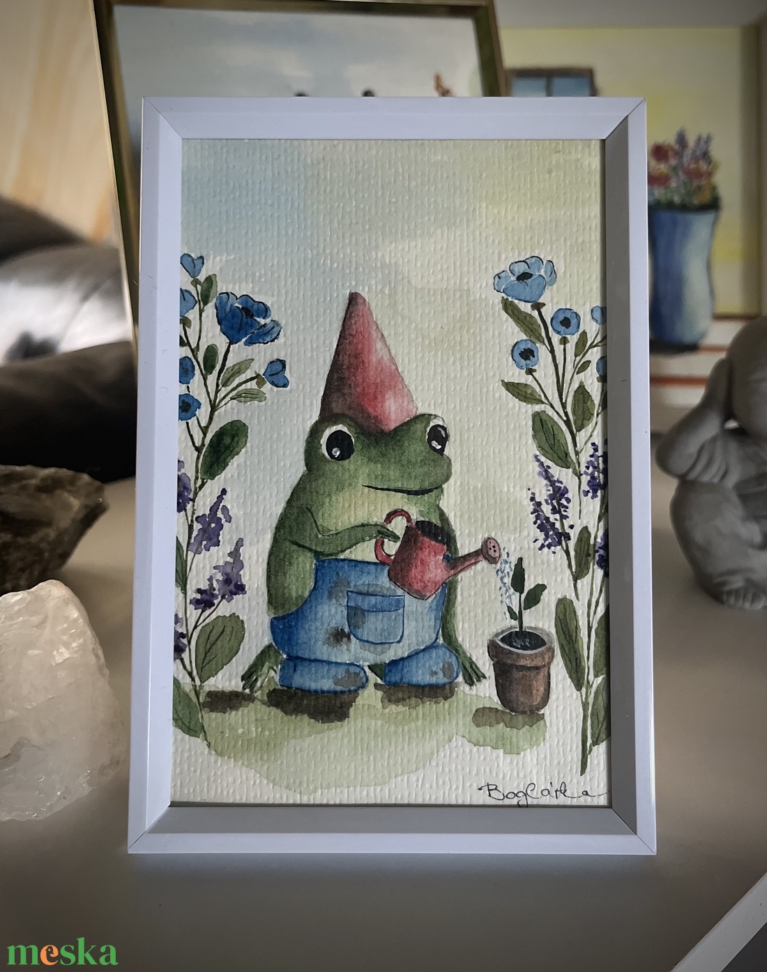 Kerti munka béka módra - művészet - festmény - akvarell - Meska.hu
