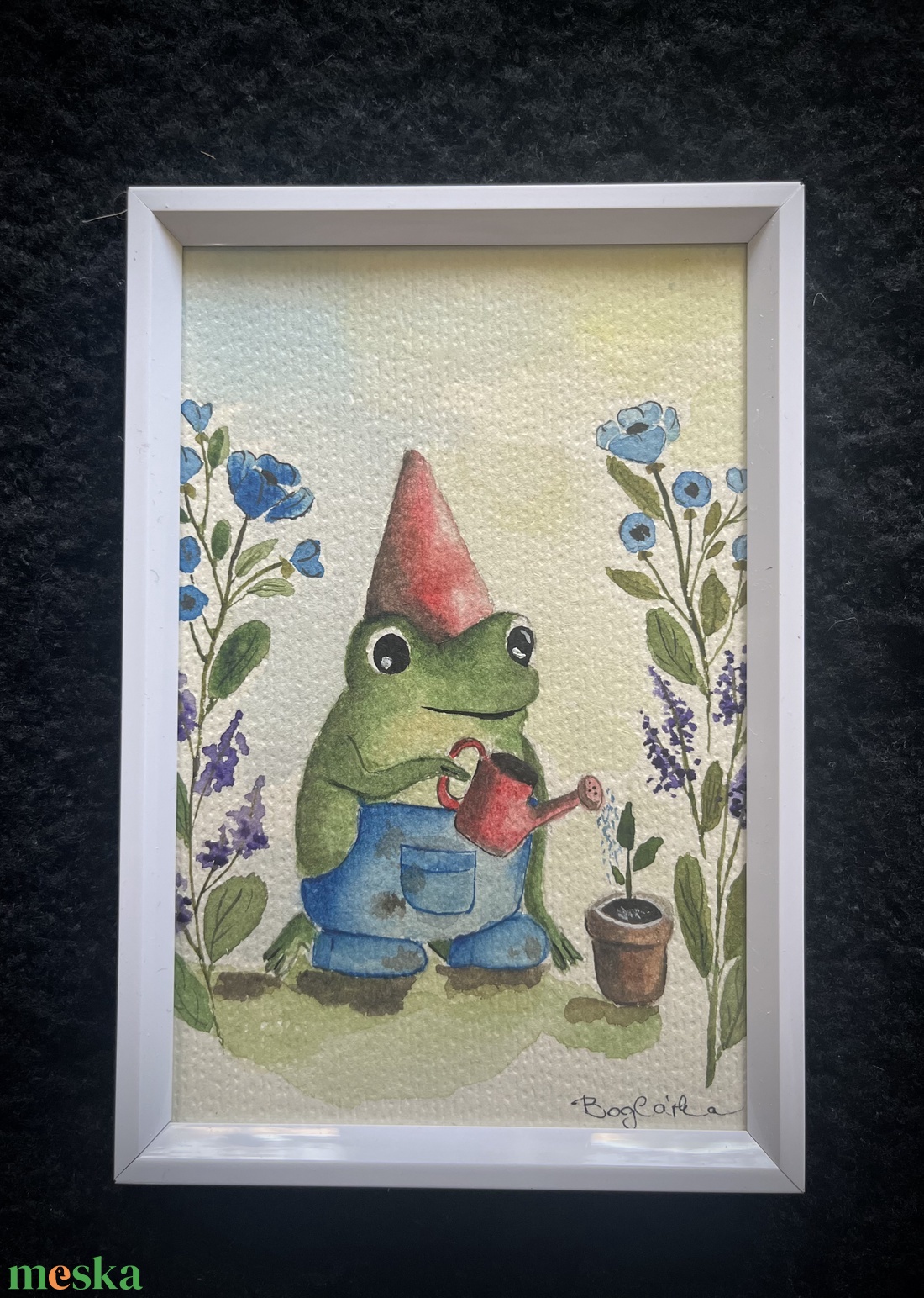 Kerti munka béka módra - művészet - festmény - akvarell - Meska.hu
