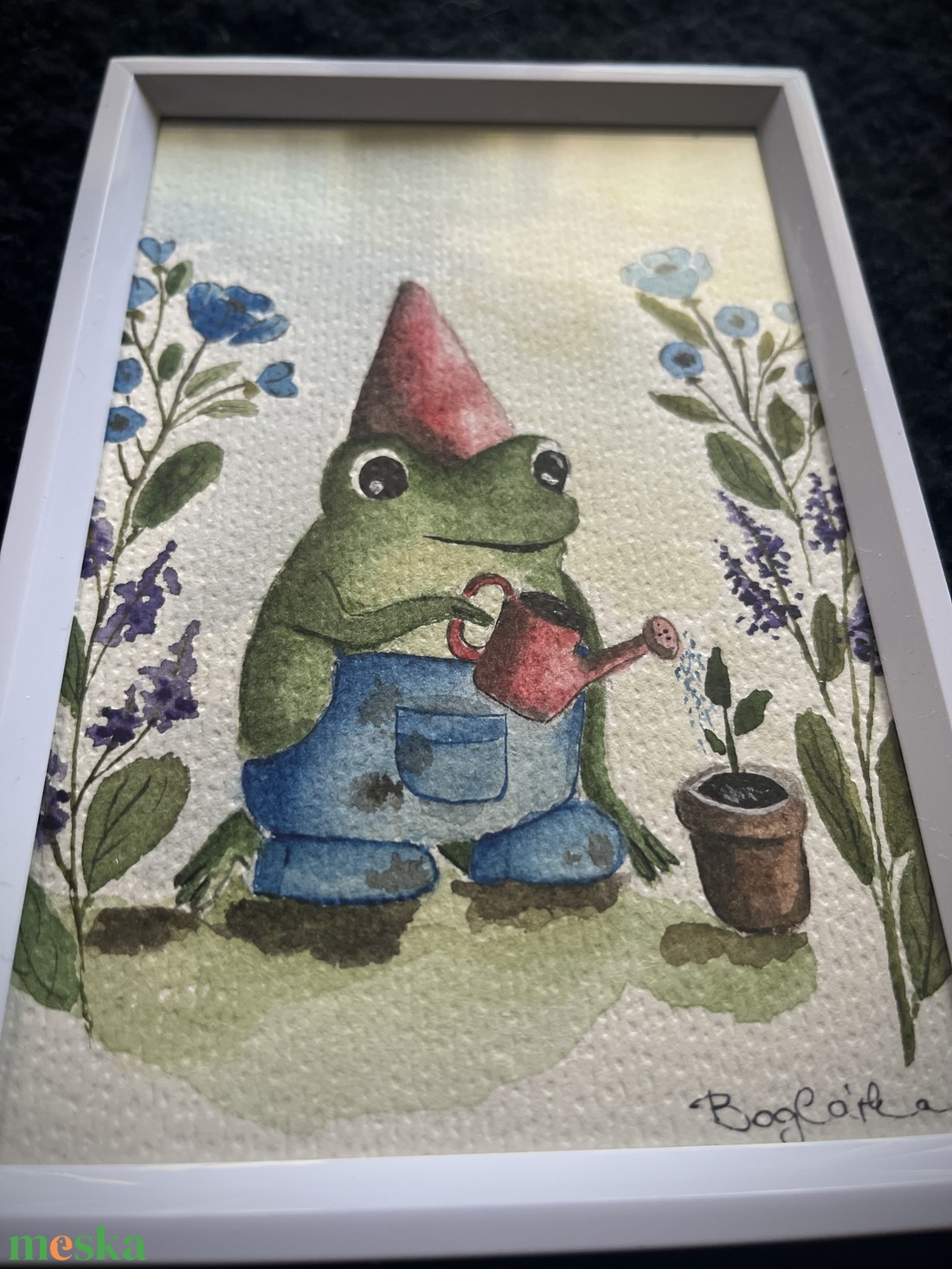Kerti munka béka módra - művészet - festmény - akvarell - Meska.hu