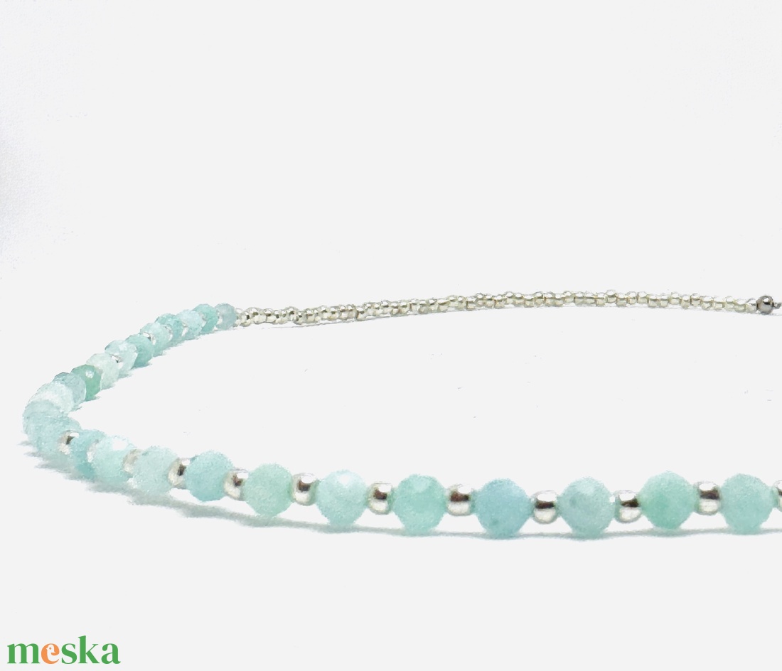 Akvamarin choker ezüst kásagyönggyel - ékszer - nyaklánc - medál nélküli nyaklánc - Meska.hu