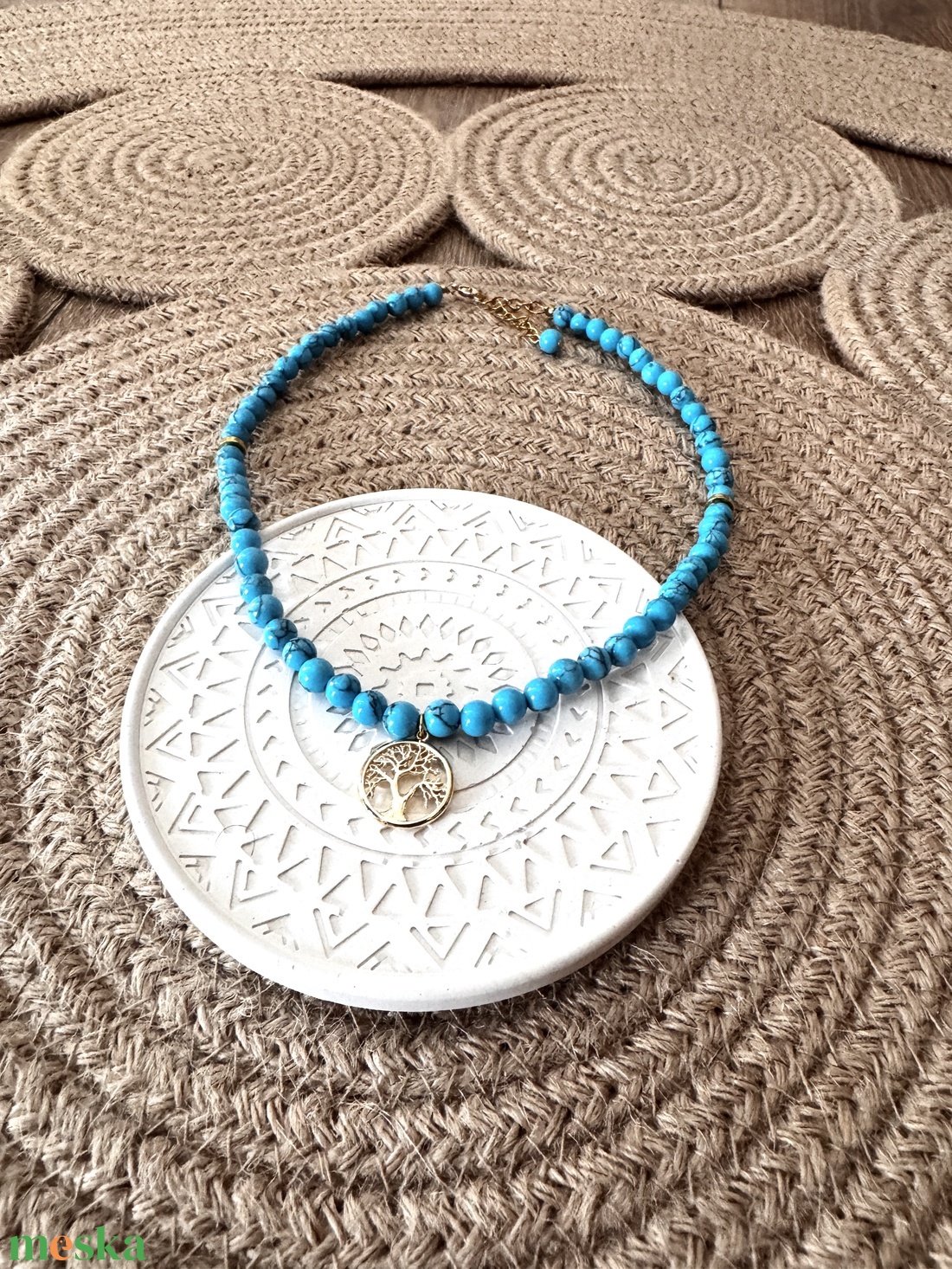 Türkiz choker arany életfával - ékszer - nyaklánc - medálos nyaklánc - Meska.hu