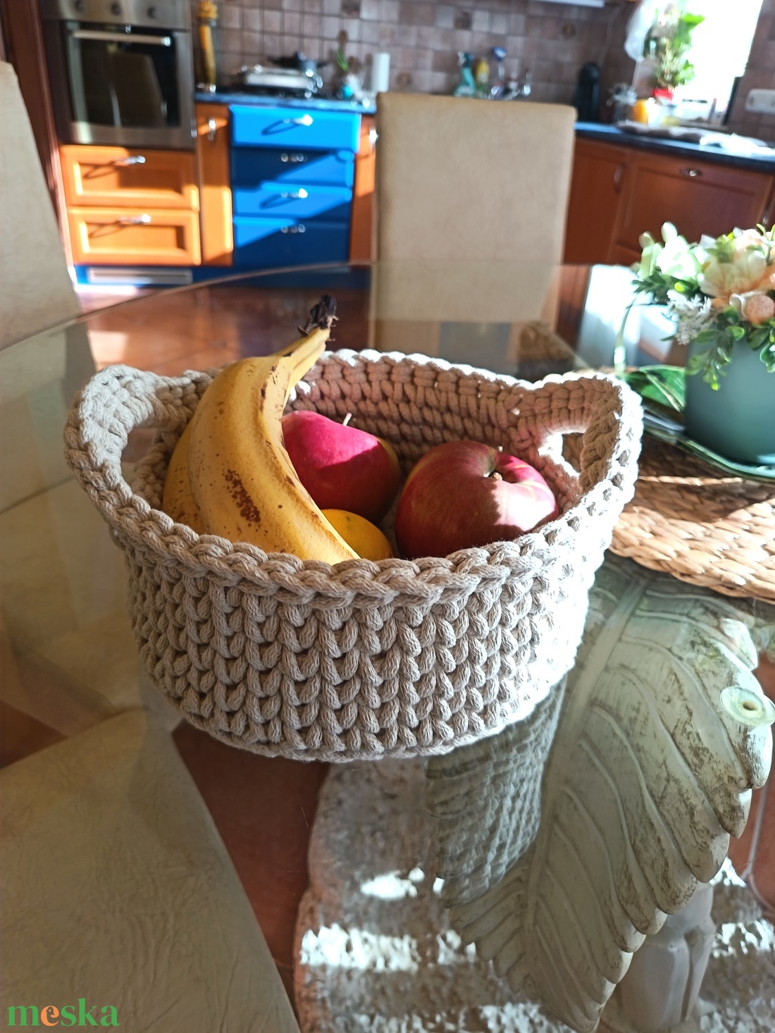 Natúr horgolt tároló kosár fülekkel  újrahasznosított pamut zsinórfonalból, kézműves lakásdekoráció - otthon & életmód - tárolás & rendszerezés - tárolókosár - Meska.hu