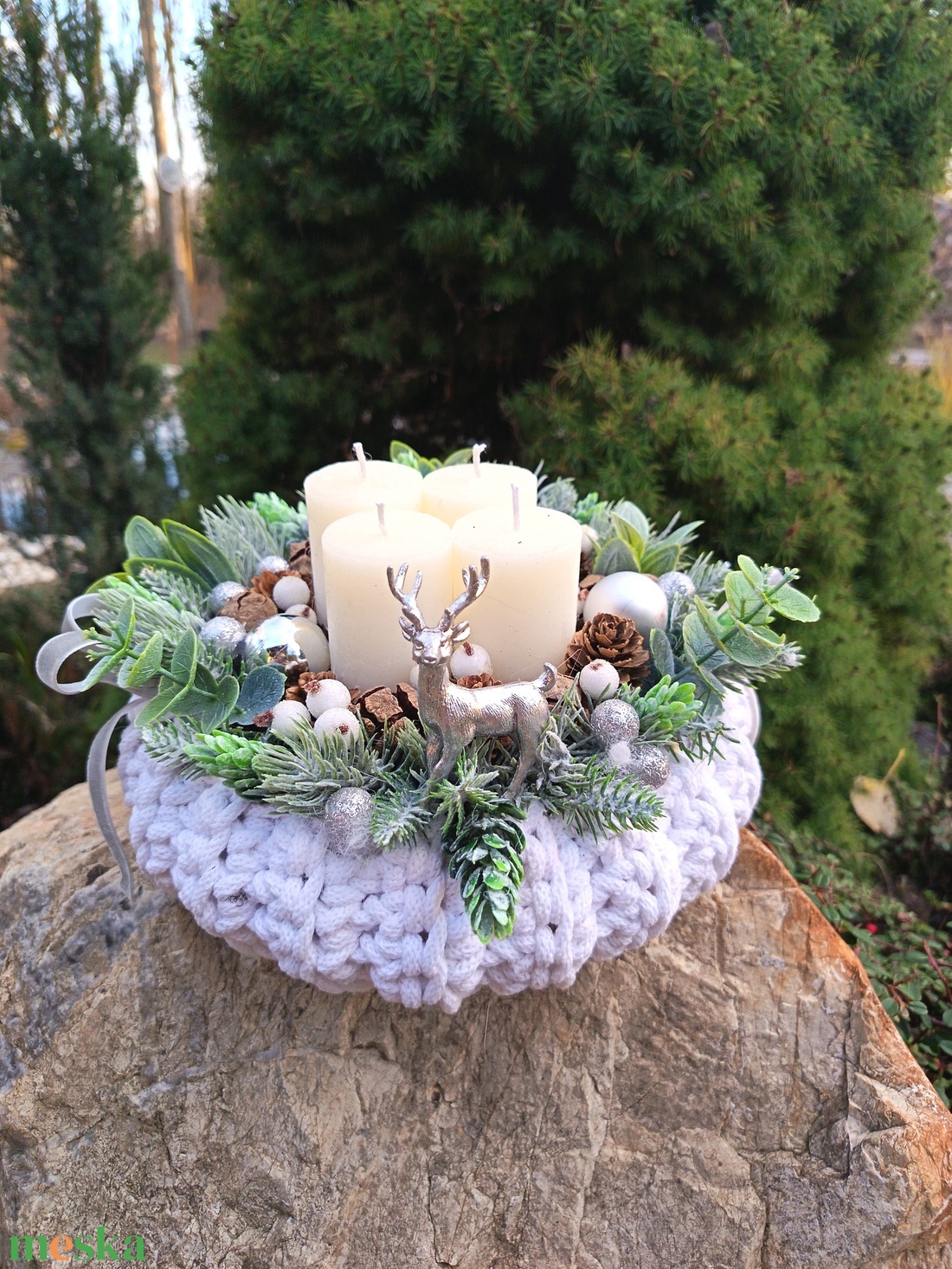 Fehér adventi koszorú  - karácsony - adventi díszek - adventi asztaldísz - Meska.hu