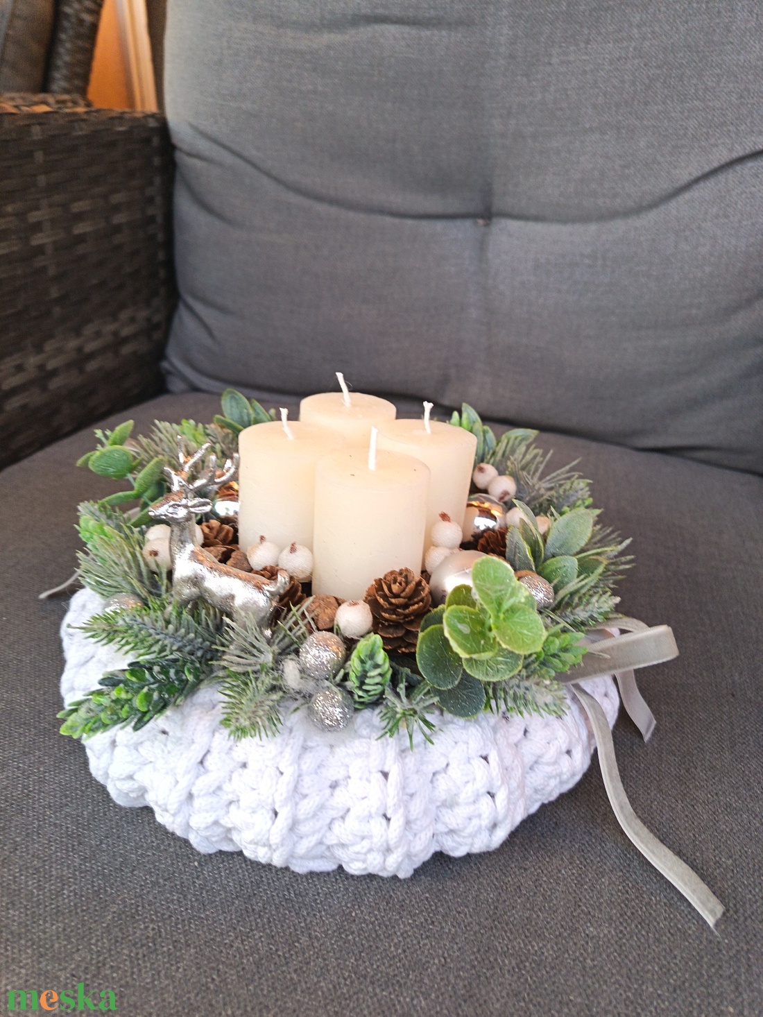 Fehér adventi koszorú  - karácsony - adventi díszek - adventi asztaldísz - Meska.hu
