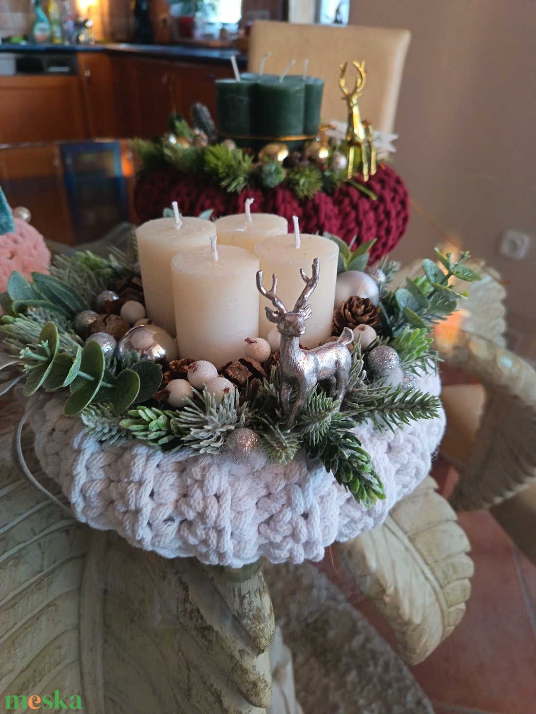 Fehér adventi koszorú  - karácsony - adventi díszek - adventi asztaldísz - Meska.hu