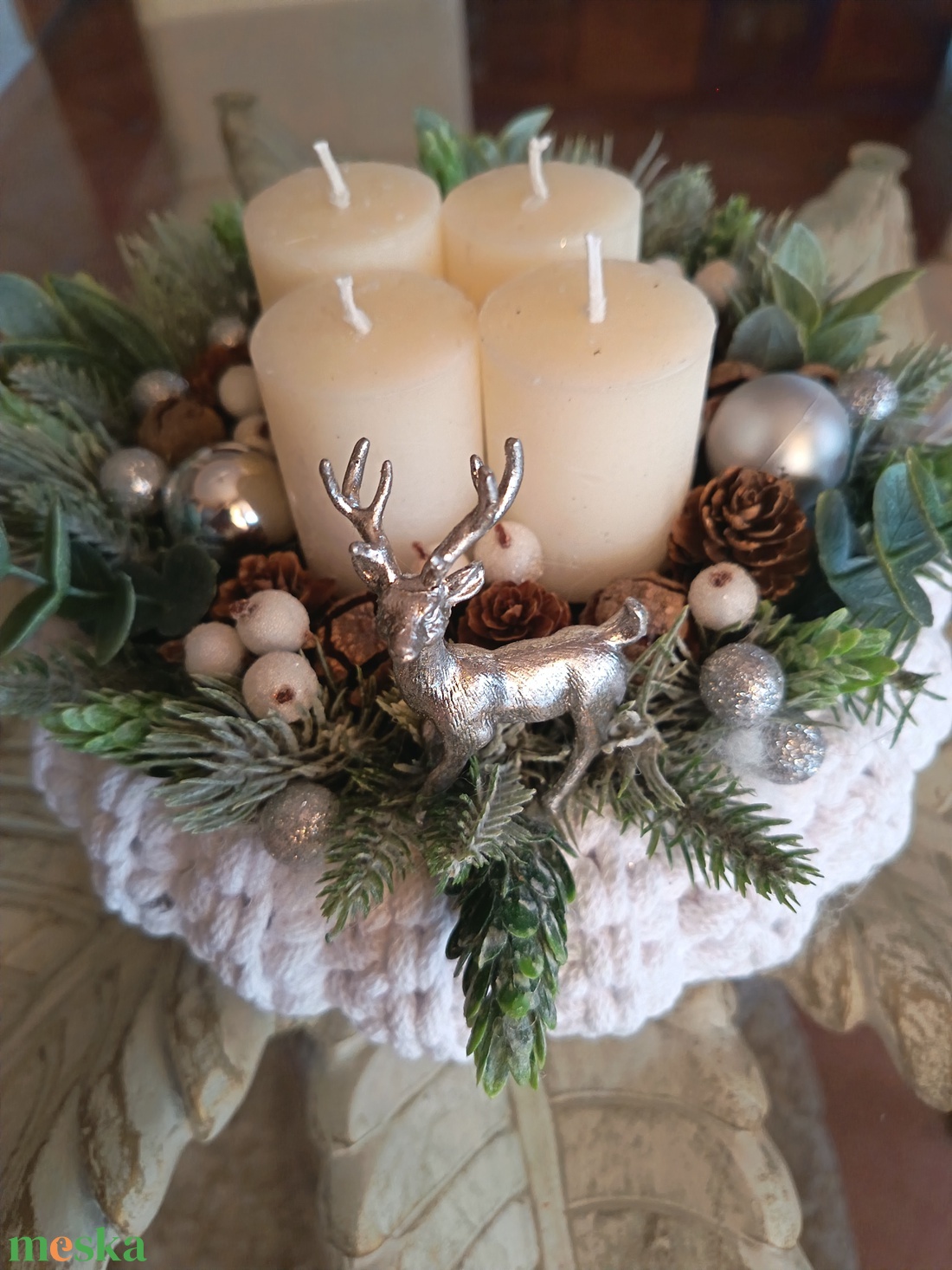 Fehér adventi koszorú  - karácsony - adventi díszek - adventi asztaldísz - Meska.hu
