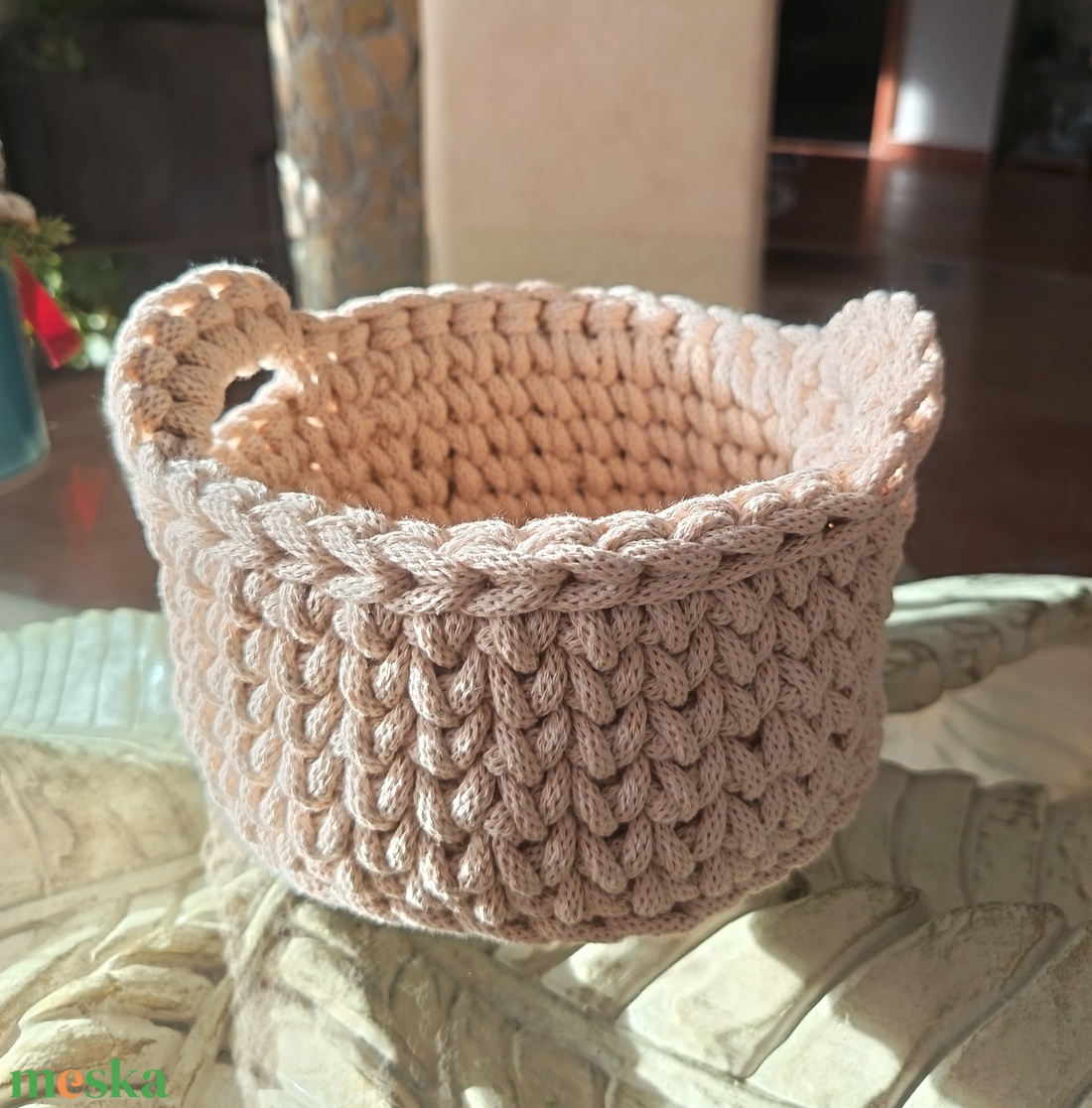 Horgolt füles kosár  - otthon & életmód - tárolás & rendszerezés - tárolókosár - Meska.hu