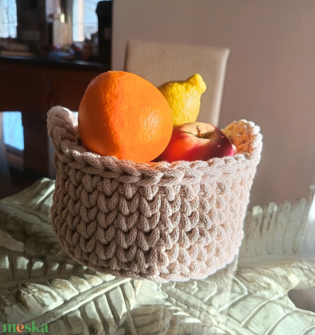 Horgolt füles kosár  - otthon & életmód - tárolás & rendszerezés - tárolókosár - Meska.hu