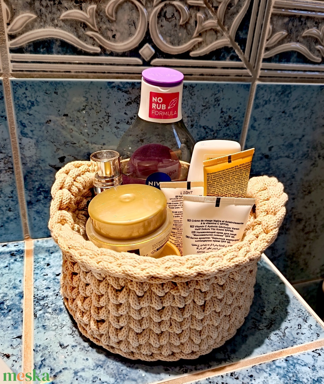 Horgolt füles kosár  - otthon & életmód - tárolás & rendszerezés - tárolókosár - Meska.hu