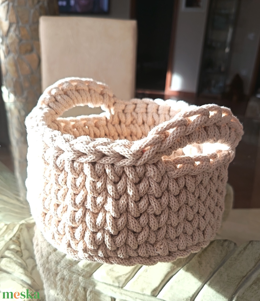 Horgolt füles kosár  - otthon & életmód - tárolás & rendszerezés - tárolókosár - Meska.hu