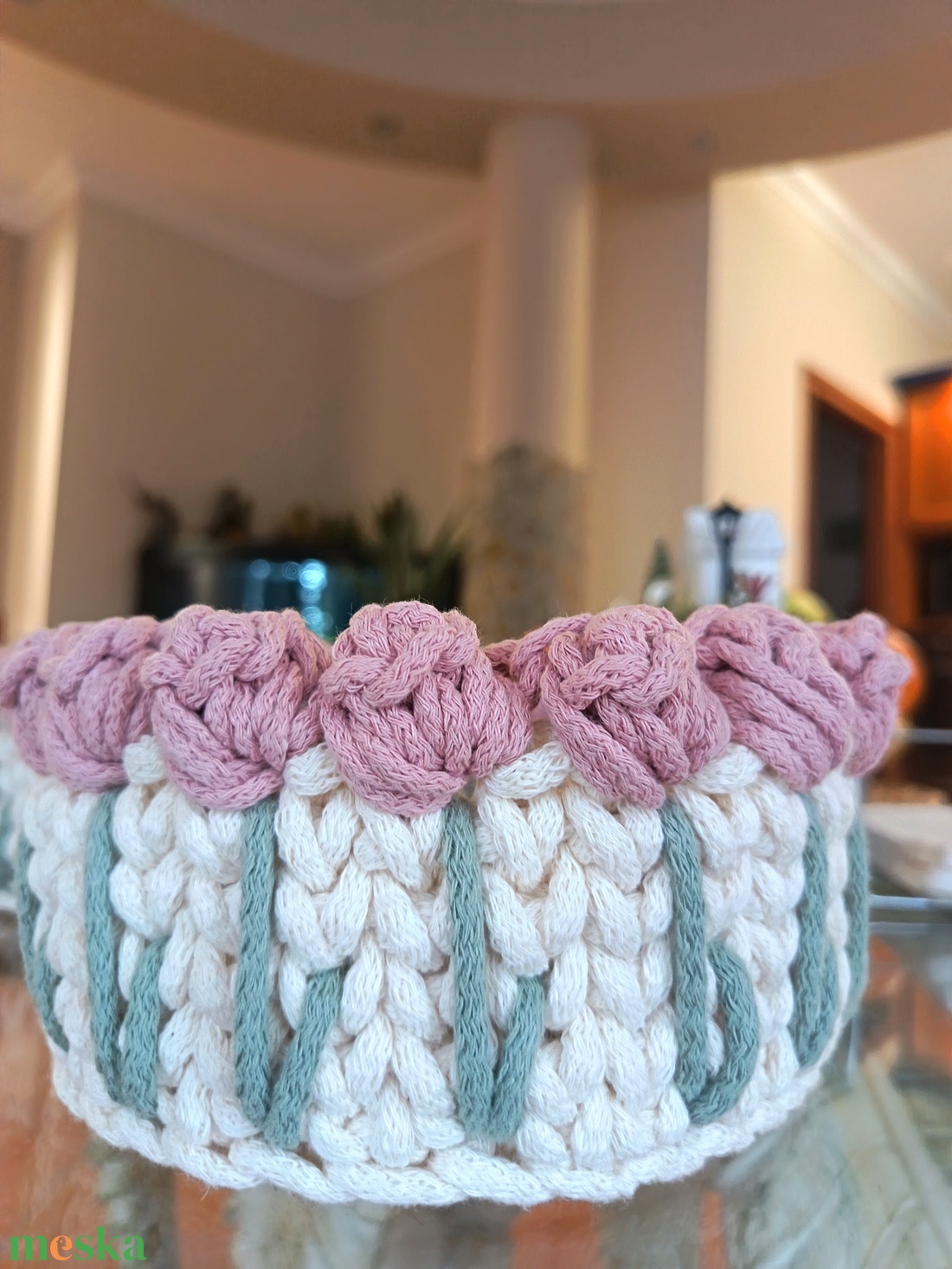 Horgolt tulipán mintás kosár szett  2 darabos - otthon & életmód - tárolás & rendszerezés - tárolókosár - Meska.hu