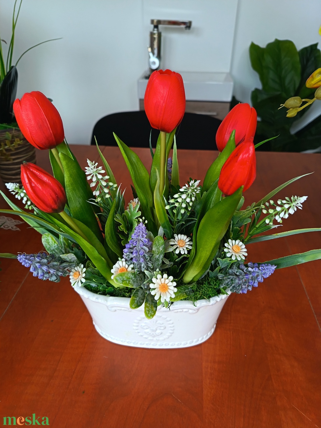 Tavaszi tulipános asztaldísz  - otthon & életmód - dekoráció - asztal és polc dekoráció - asztaldísz - Meska.hu