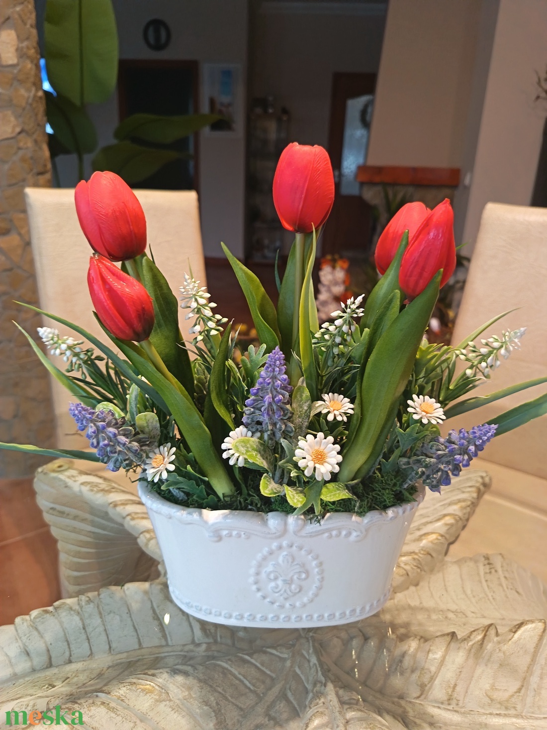 Tavaszi tulipános asztaldísz  - otthon & életmód - dekoráció - asztal és polc dekoráció - asztaldísz - Meska.hu