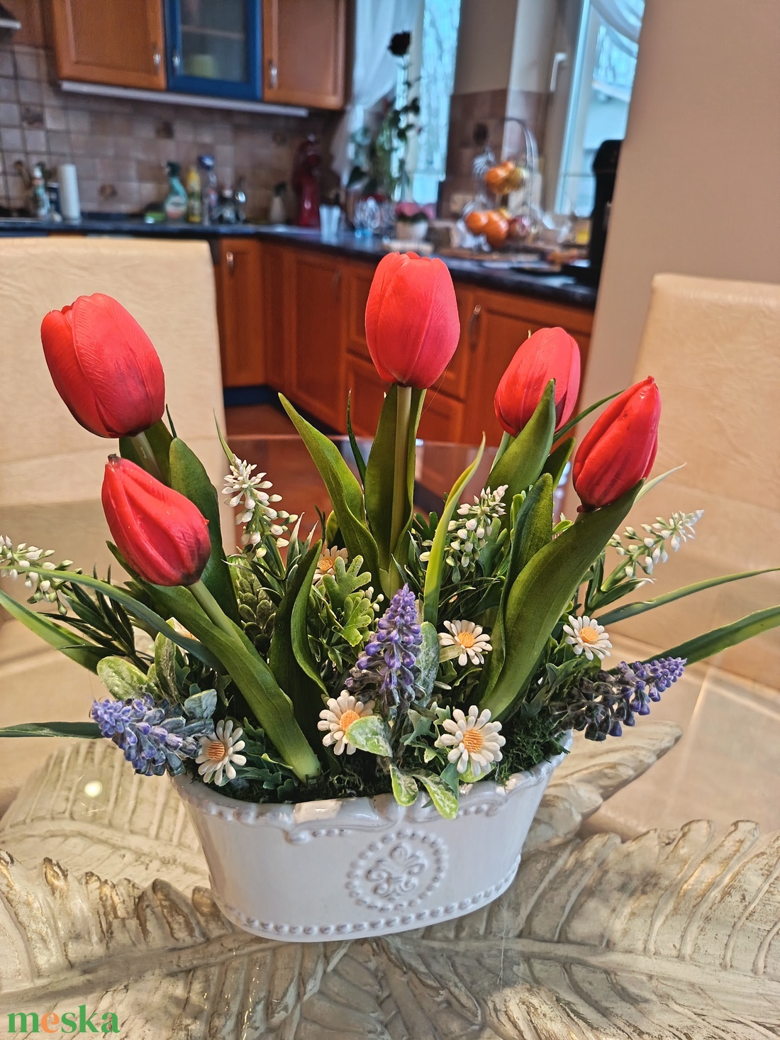 Tavaszi tulipános asztaldísz  - otthon & életmód - dekoráció - asztal és polc dekoráció - asztaldísz - Meska.hu