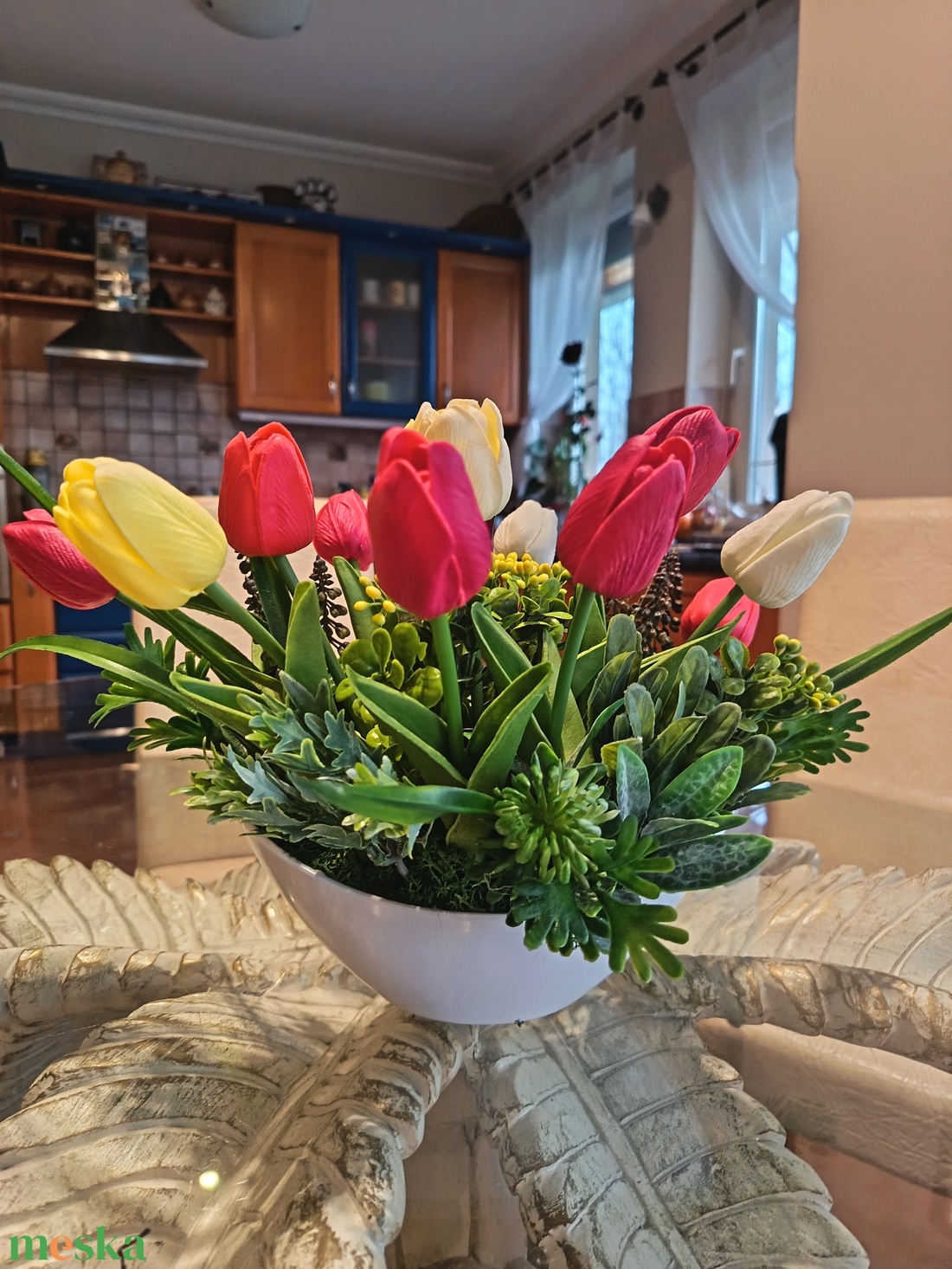 Tulipánok csónakkaspóban  - otthon & életmód - dekoráció - asztal és polc dekoráció - asztaldísz - Meska.hu